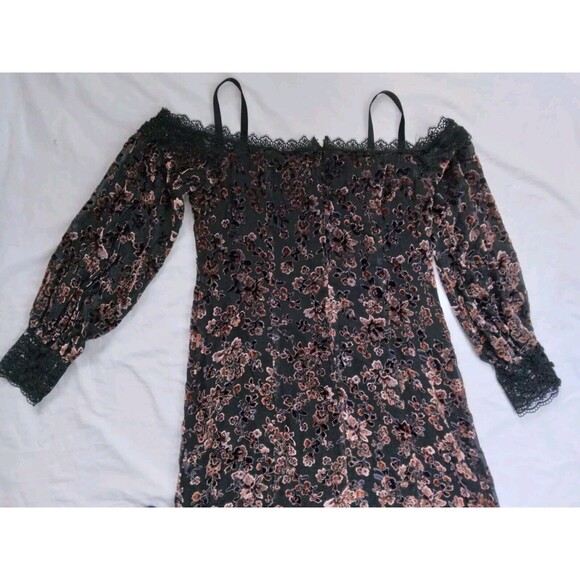Nanette Lepore Black Floral Rayon Silk Lace Dress Dark Romantic Womens Size 10 - Picture 11 of 13
